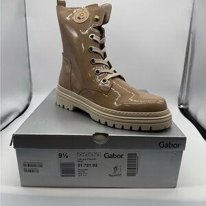 Gabor Beige Patent Leather Lace-Up Boots